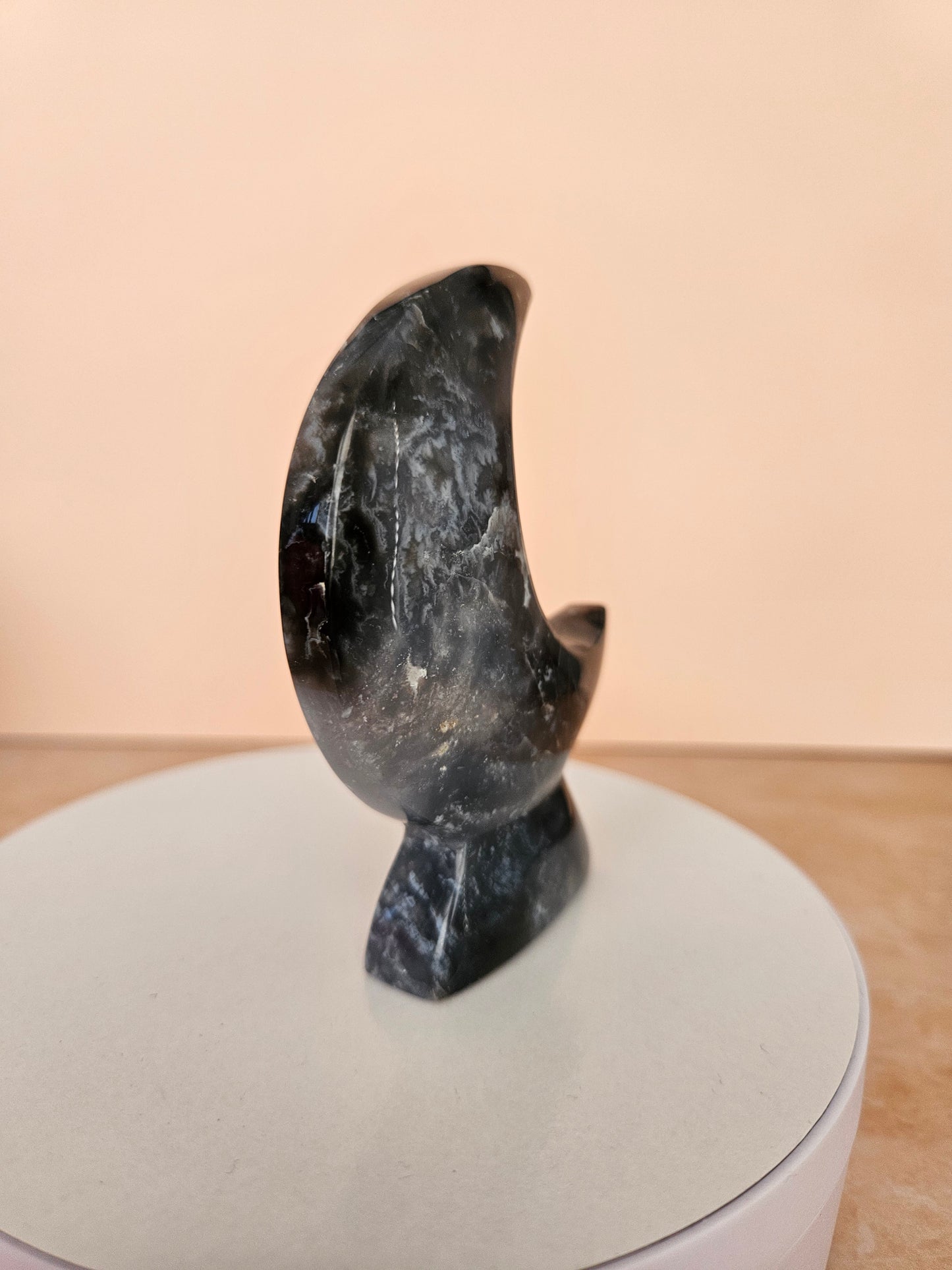 Blue Plume Agate Moon Crystal Display