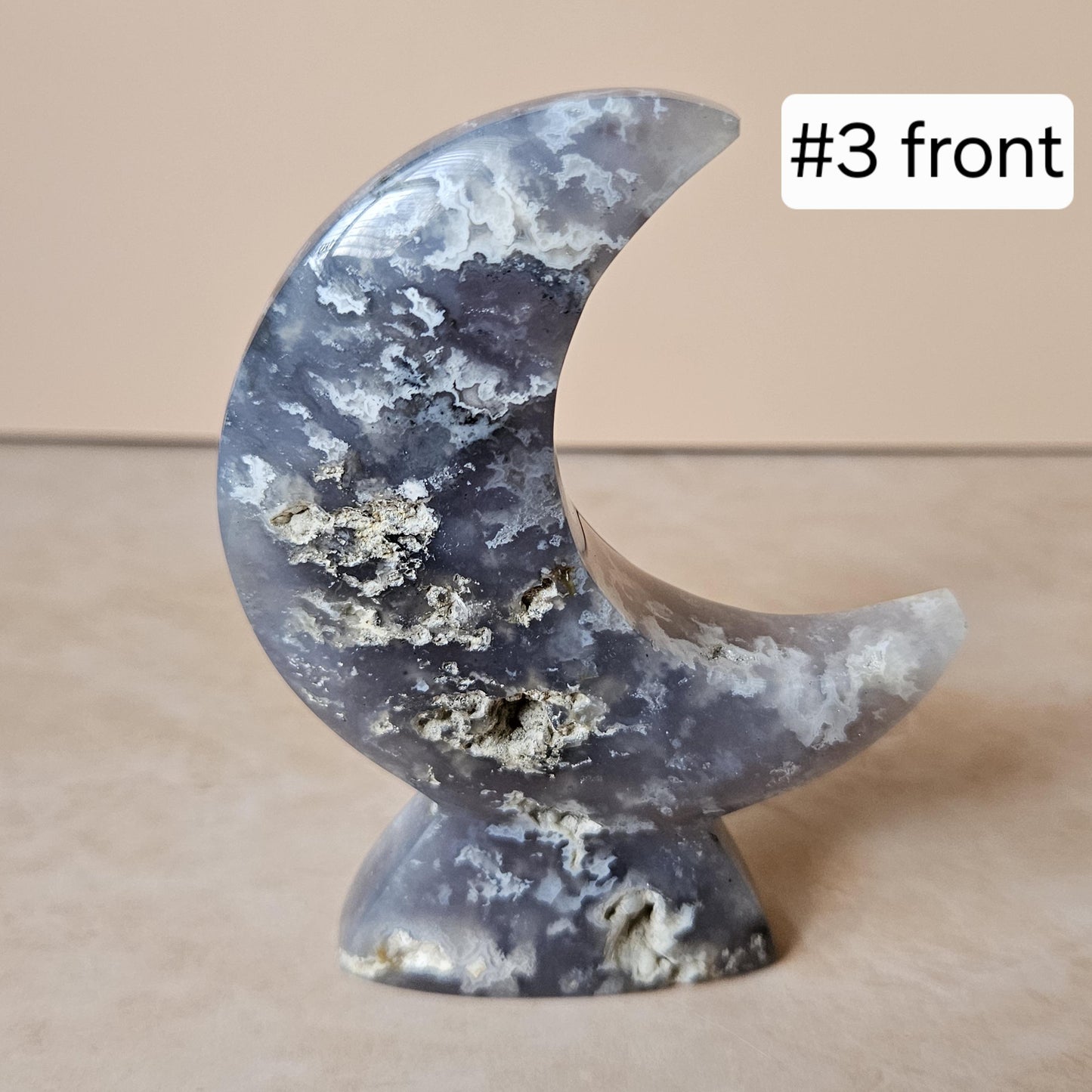 Blue Plume Agate Moon Crystal Display