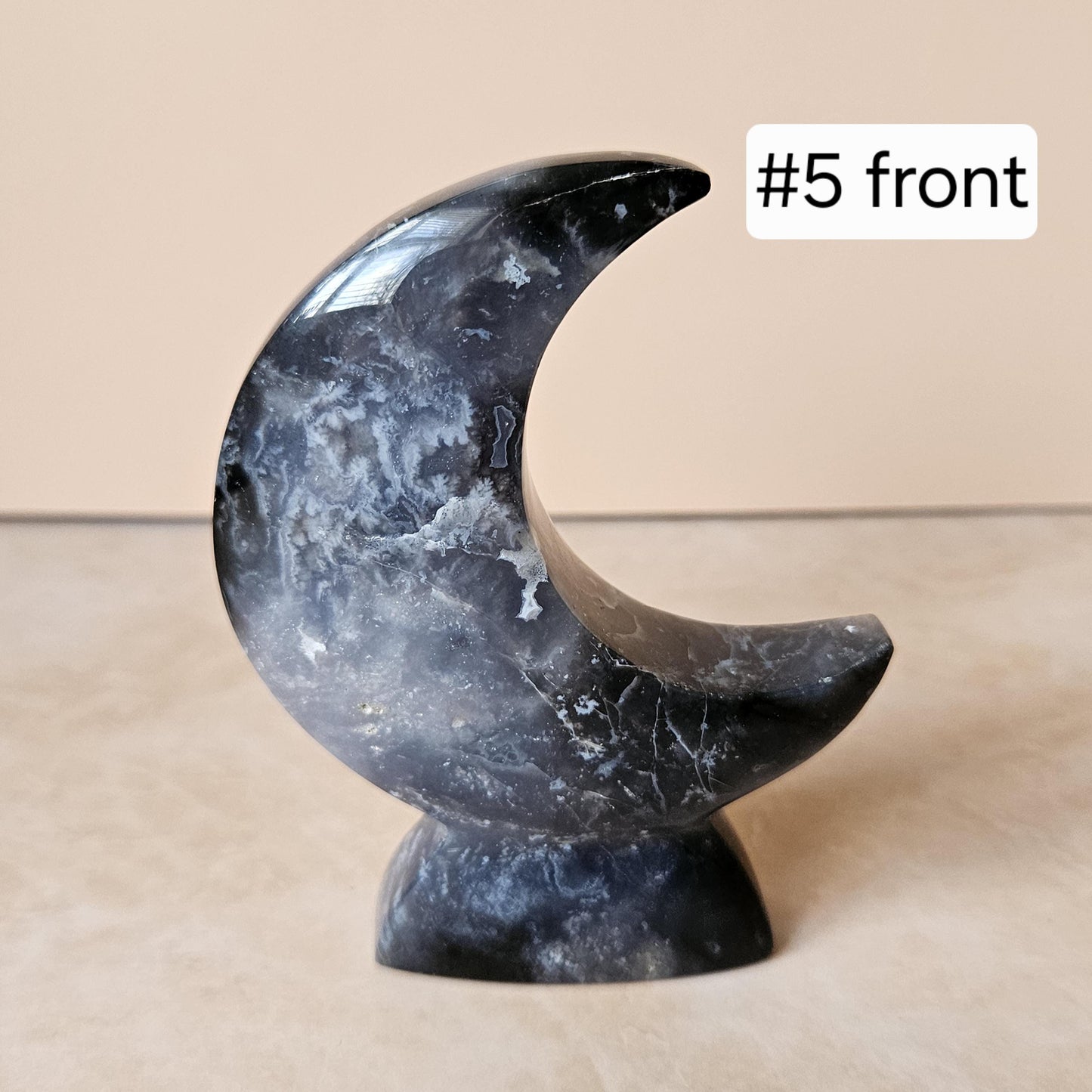 Blue Plume Agate Moon Crystal Display