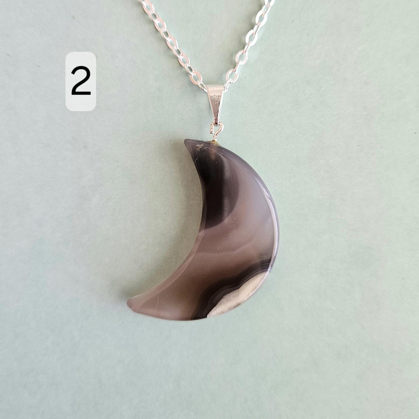Agate Moon Necklace Crystal Pendant