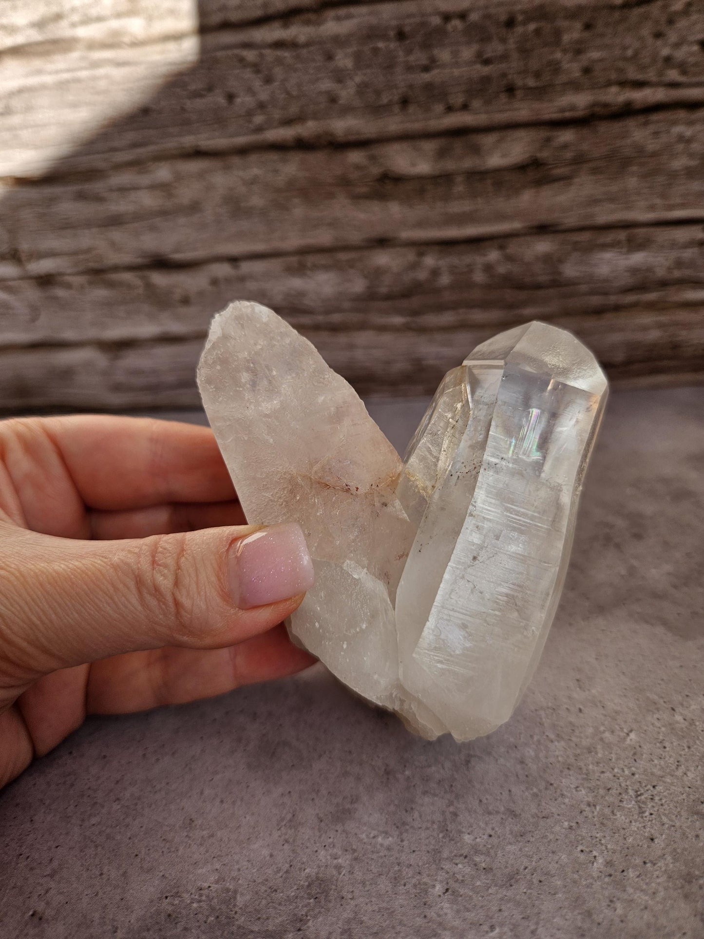 Clear Quartz Point Crystal Formation Rainbow Inclusion