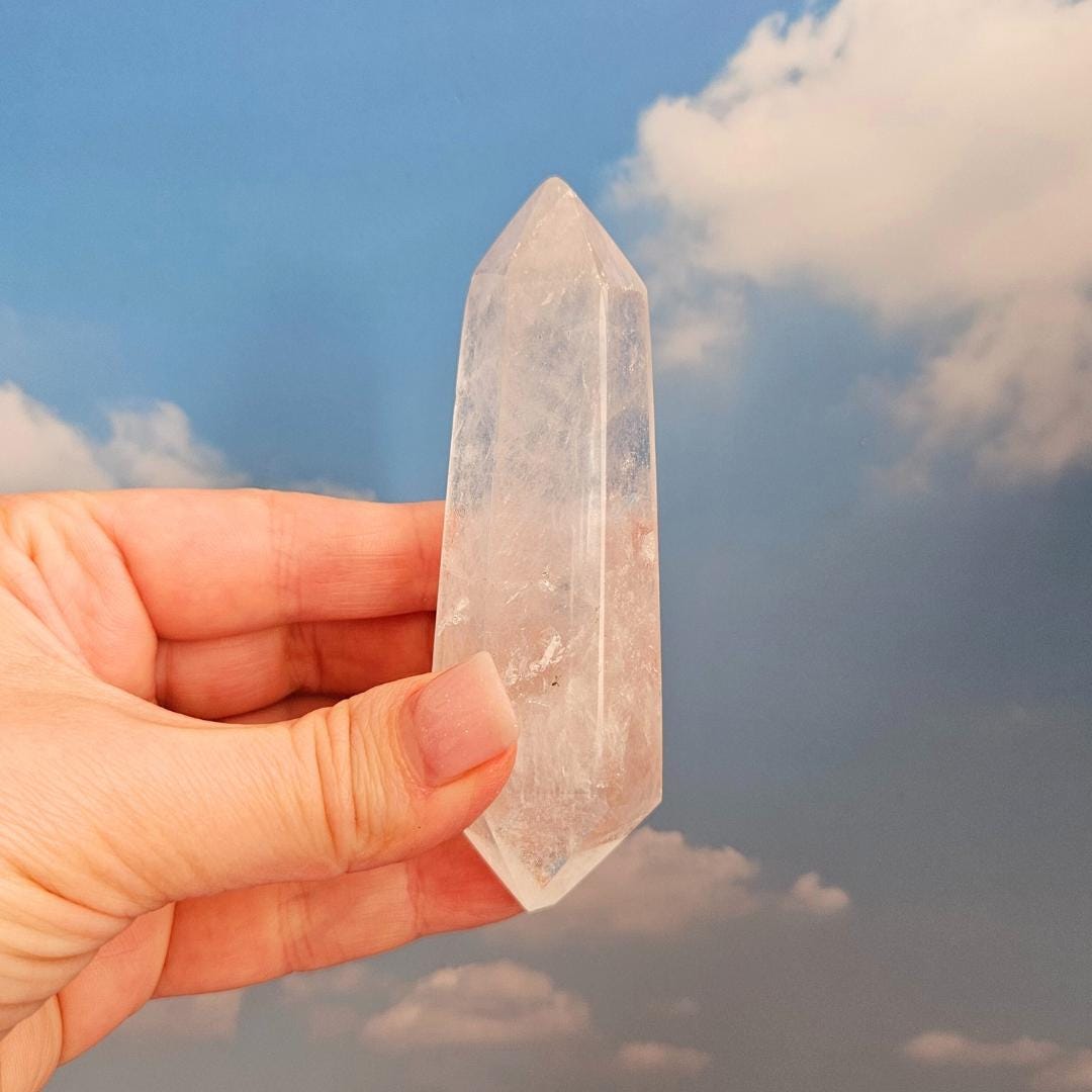 Clear quartz double terminated point rainbow inclusion