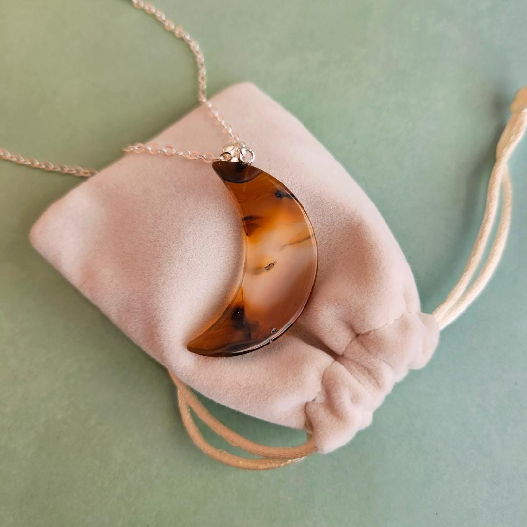 Agate Moon Necklace Crystal Pendant