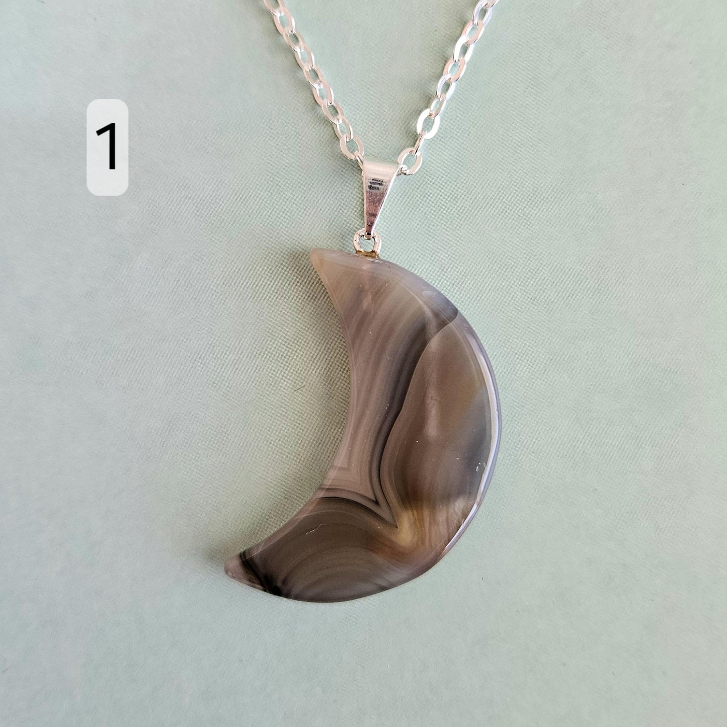 Agate Moon Necklace Crystal Pendant