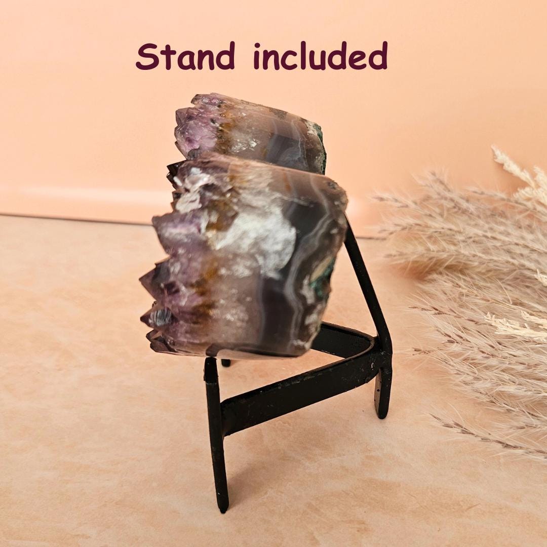 Amethyst heart cluster on stand