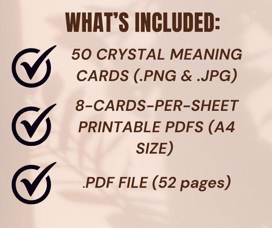 Printable Crystal Information Cards 50 Crystal Meaning Cards printable deck Crystals for Beginners Digital deck Gemstone info instant pdf