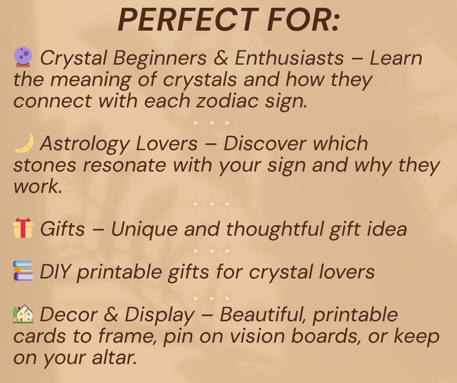 Zodiac and crystal pairing cards A6 astrology printable digital downlo