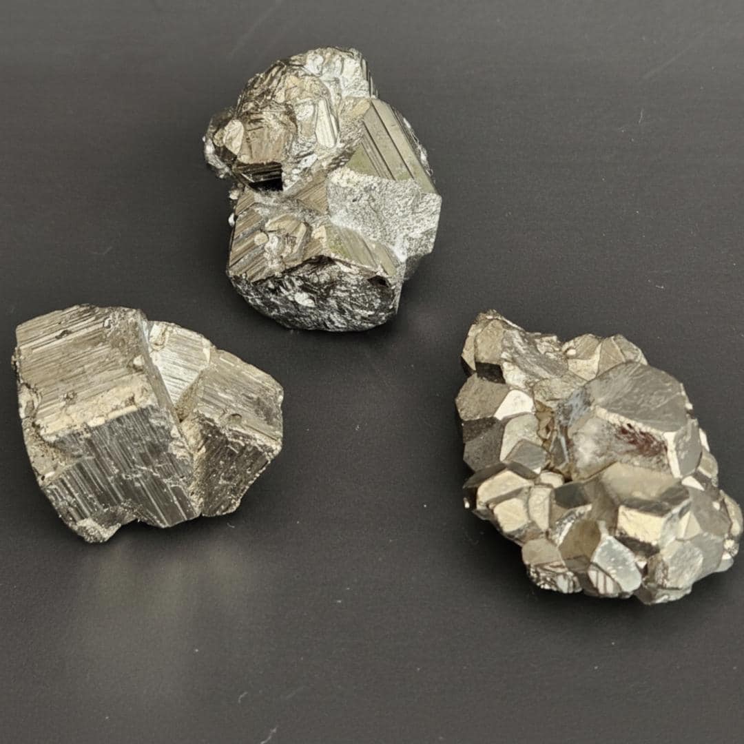 3 x pyrite clusters fools gold metallic crystal stones crystal grid di