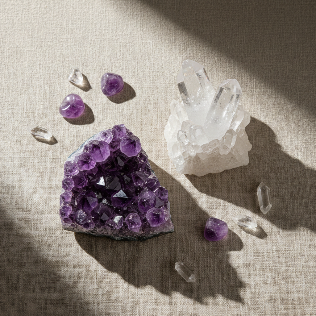 Raw crystals amethyst clear quartz natural crystal clusters Australia
