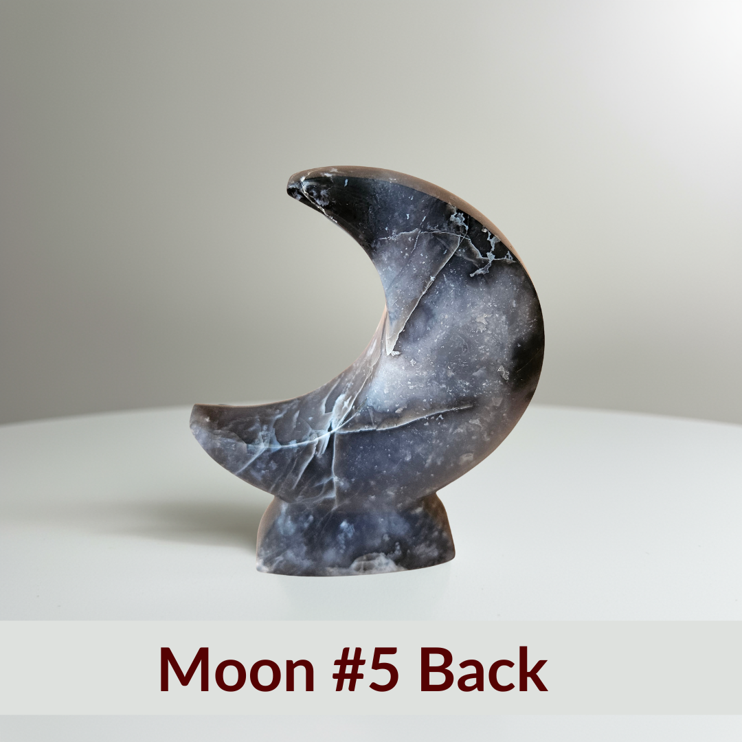 Blue Plume Agate Moon Crystal Display