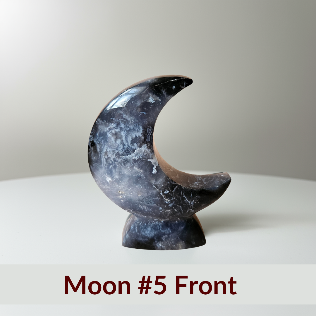 Blue Plume Agate Moon Crystal Display