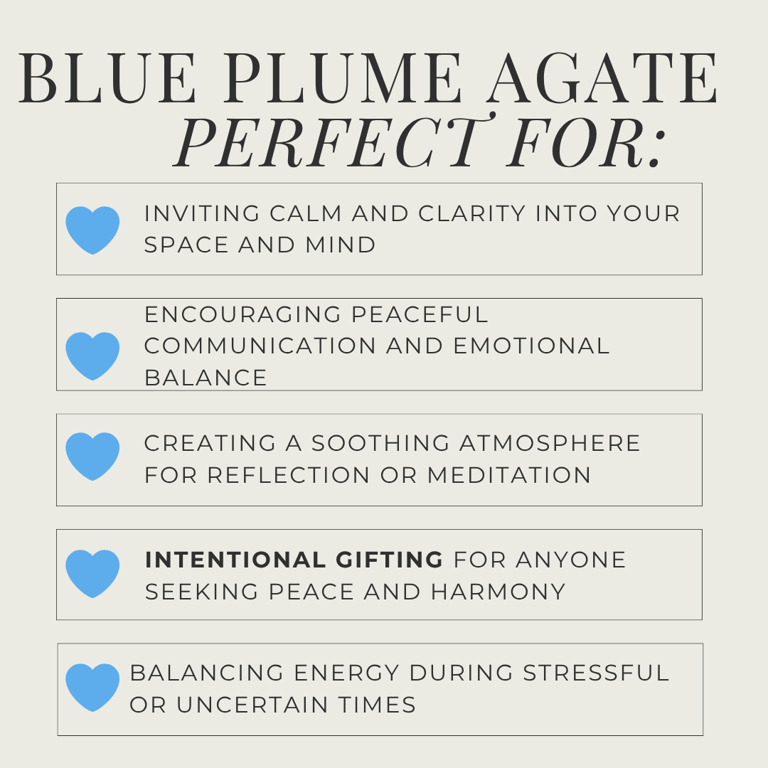 Blue Plume Agate Moon Crystal Display