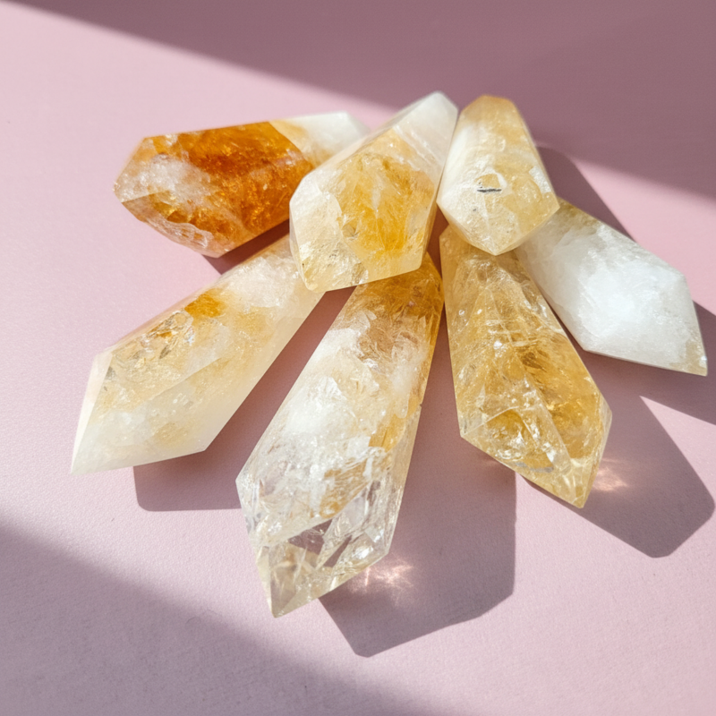Citrine double terminated crystal point from Brazil heated amethyst wand 8–9 cm natural golden quartz luxury crystal gift