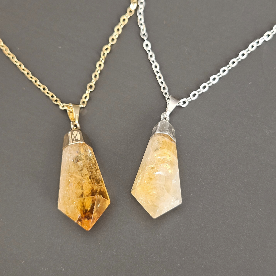 Citrine pendant crystal necklace raw point pendant