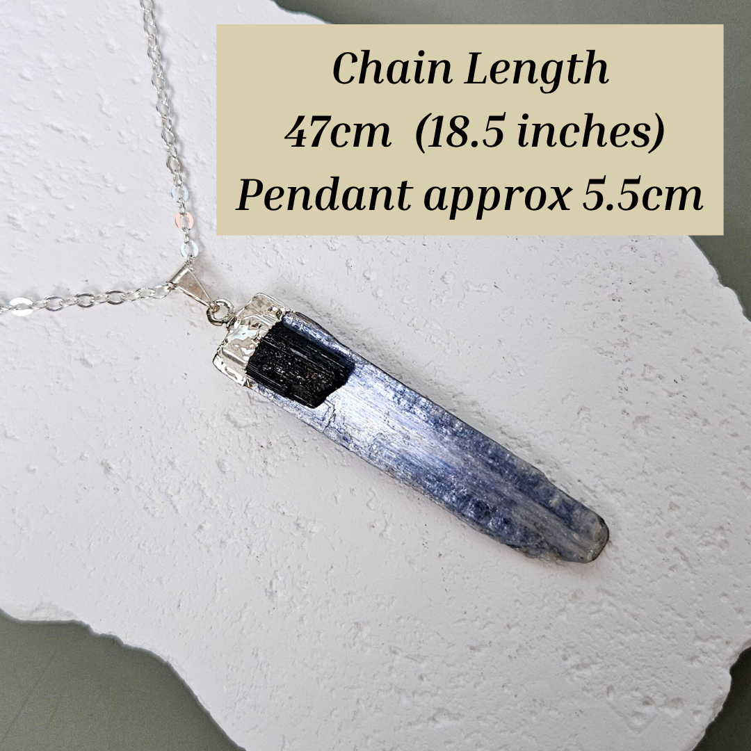 Kyanite and black tourmaline necklace crystal jewelry natural gemstone pendant