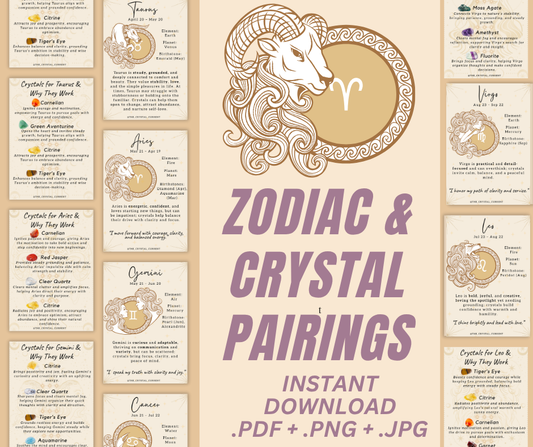 PRINTABLE Zodiac and crystal pairing cards A6