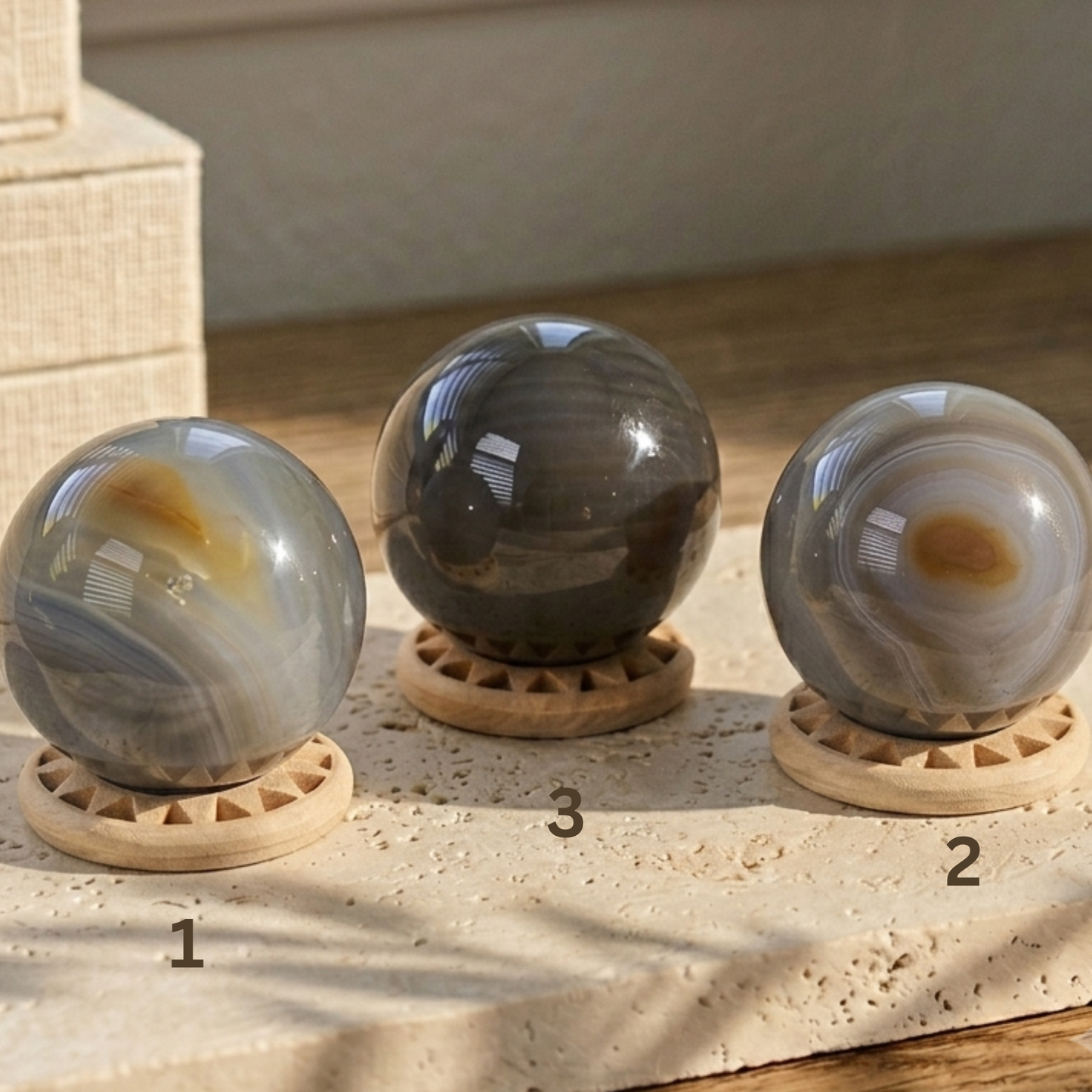 Banded Agate Sphere 38mm  Madagascar Crystal Decor Stand included