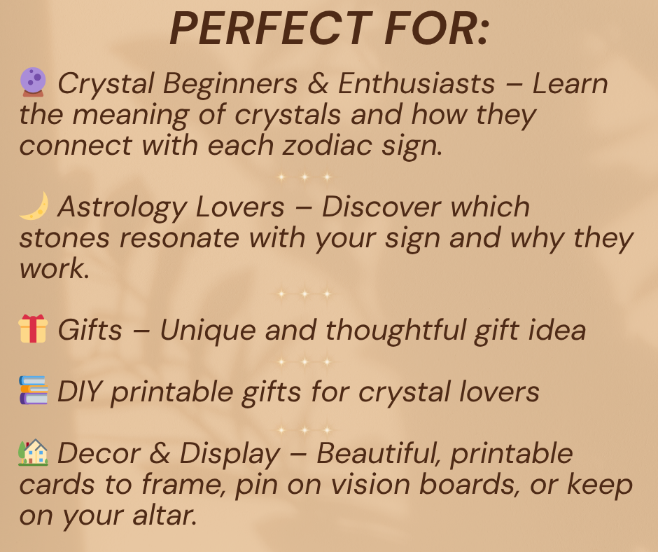 PRINTABLE Zodiac and crystal pairing cards A6