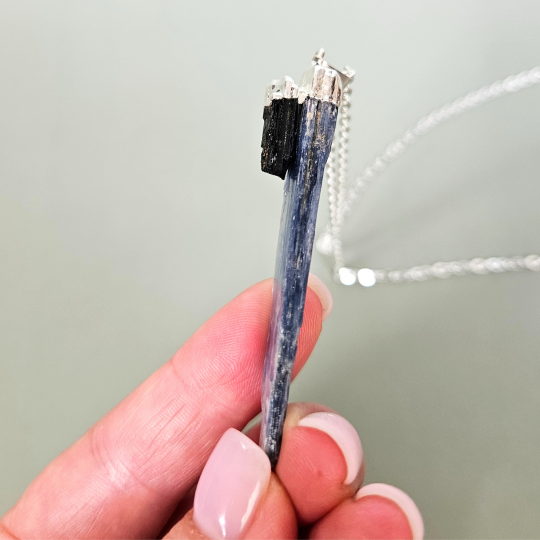 Kyanite and black tourmaline necklace crystal jewelry natural gemstone pendant