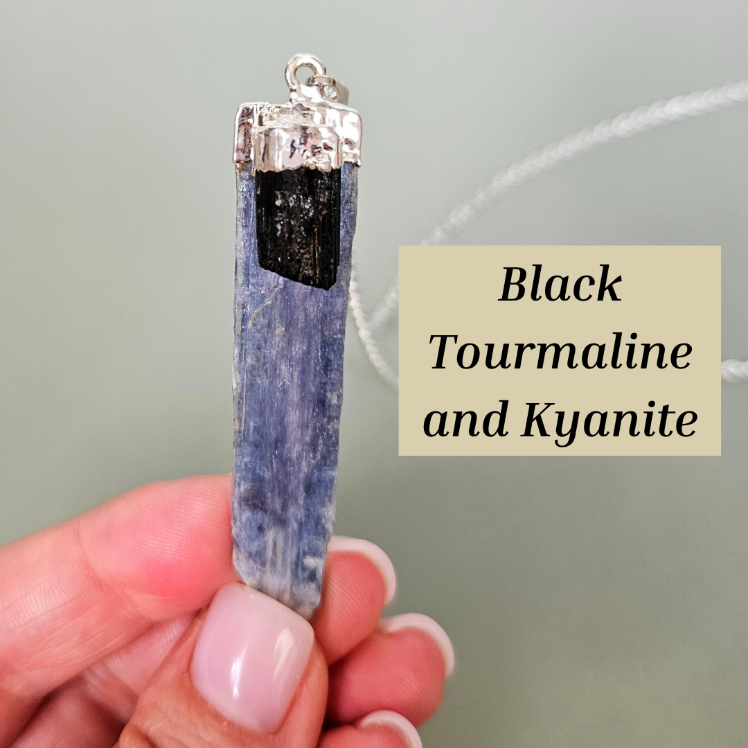 Kyanite and black tourmaline necklace crystal jewelry natural gemstone pendant