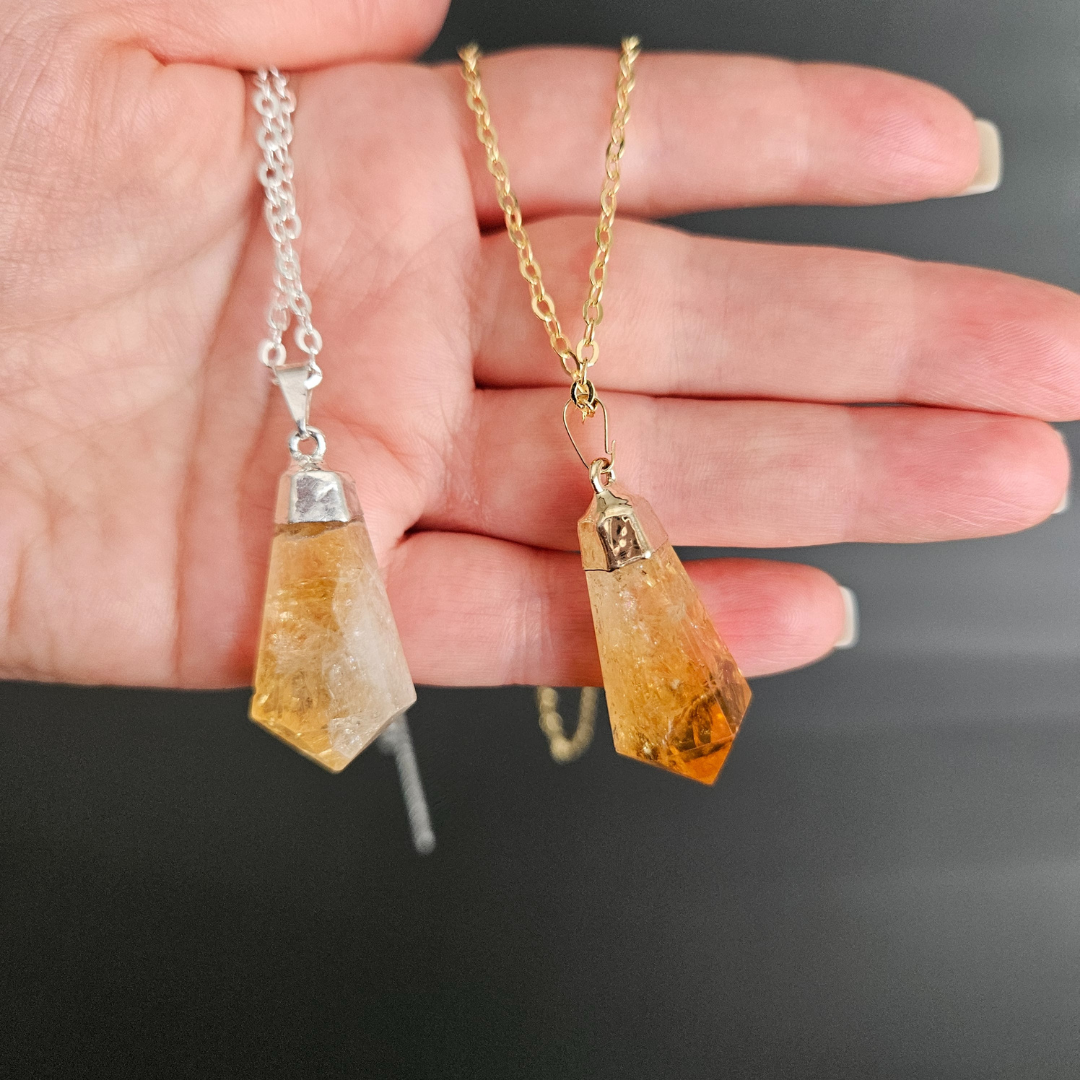 Citrine pendant crystal necklace raw point pendant