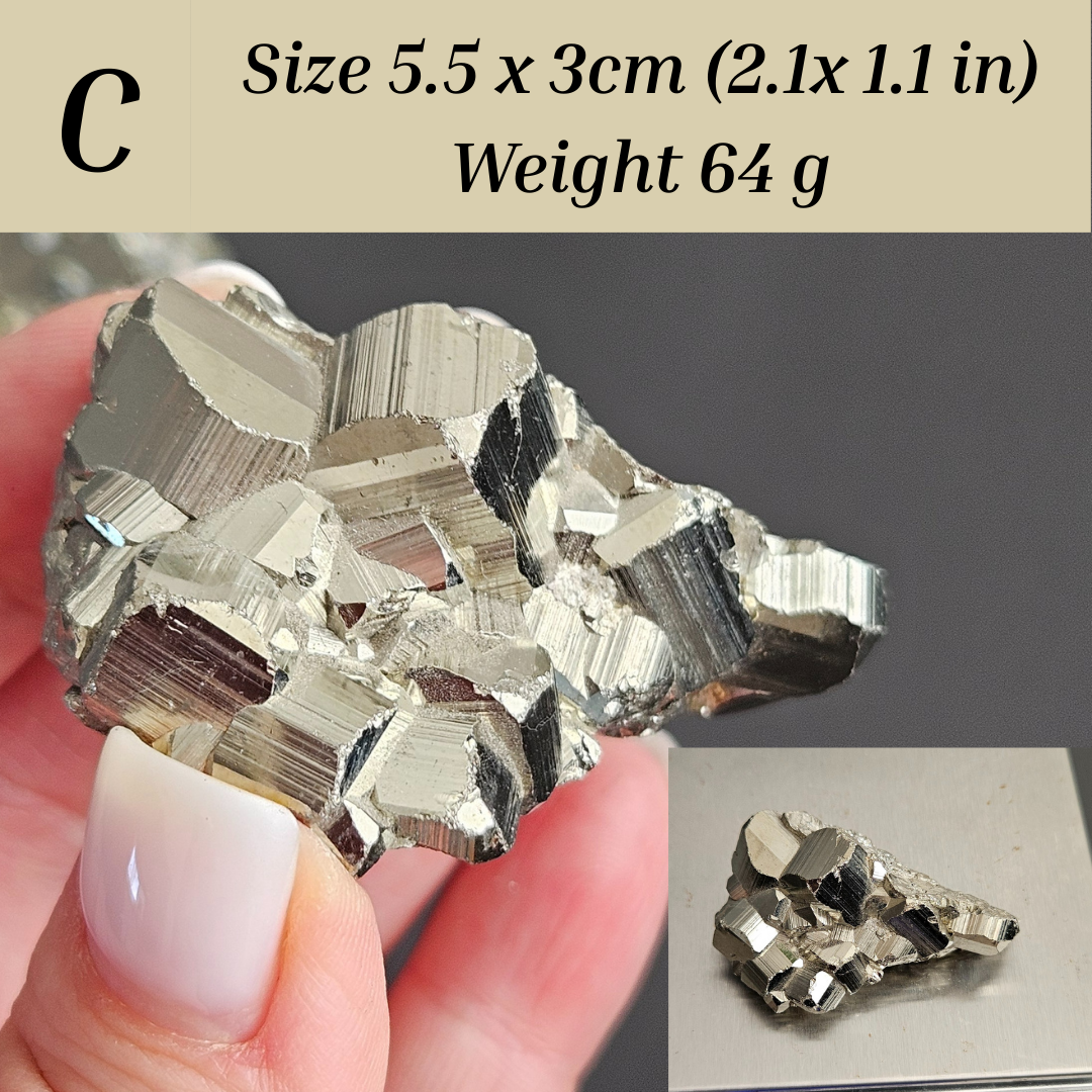 aw pyrite crystal specimen, sparkling metallic surface, grounding and protective stone for home or office décor