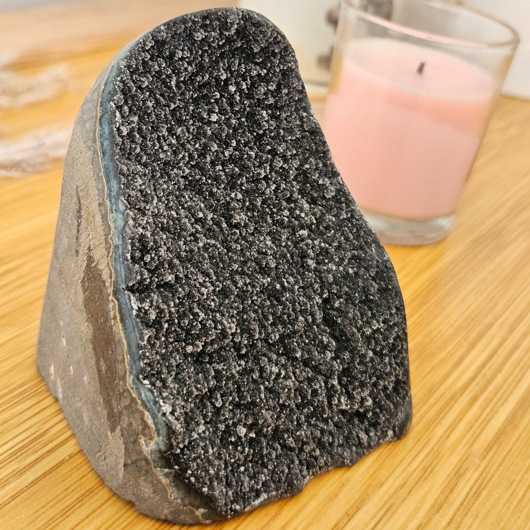 Black Amethyst Crystal Geode Natural Mineral Specimen