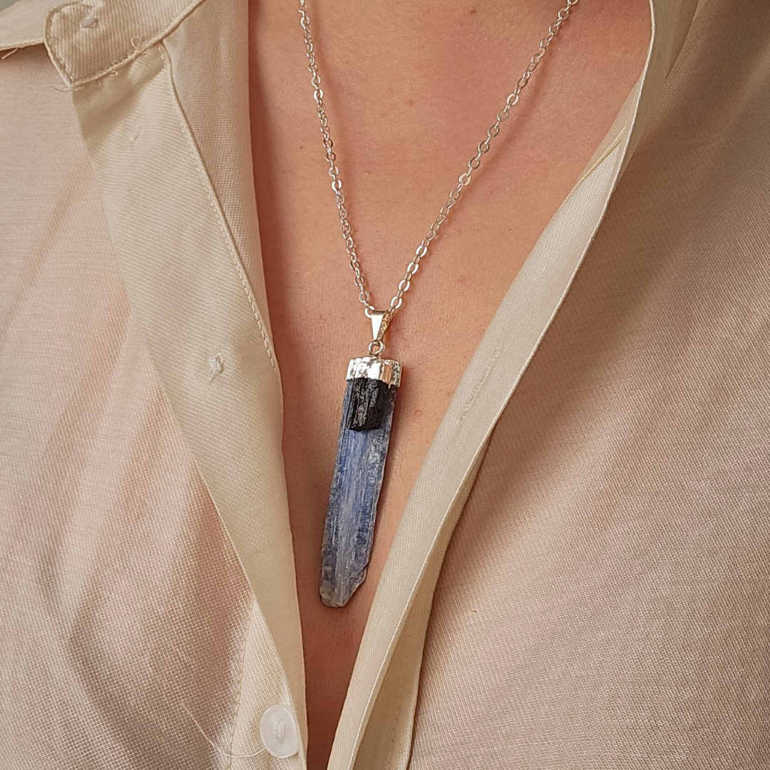 Kyanite and black tourmaline necklace crystal jewelry natural gemstone pendant