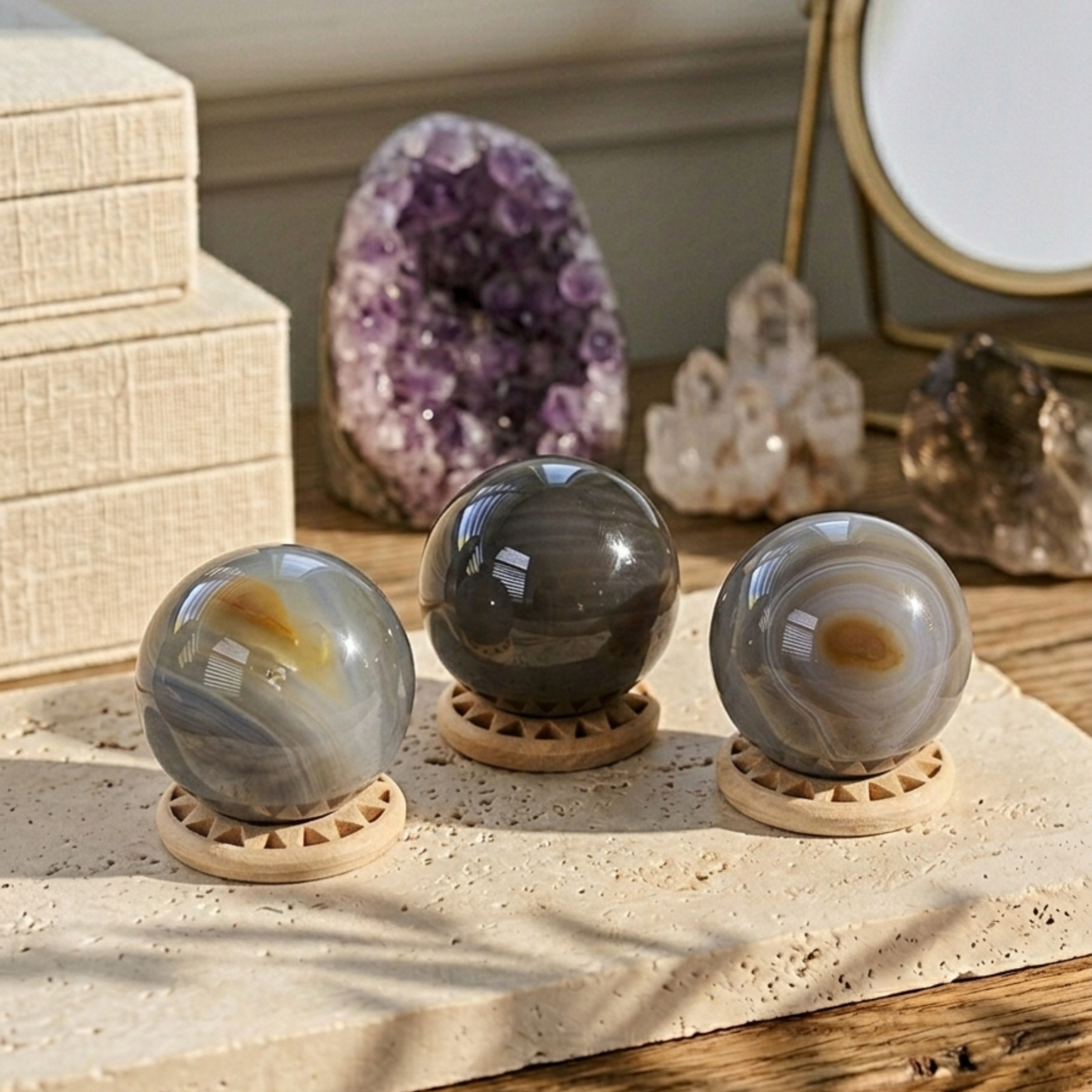 Banded Agate Sphere 38mm  Madagascar Crystal Decor Stand included