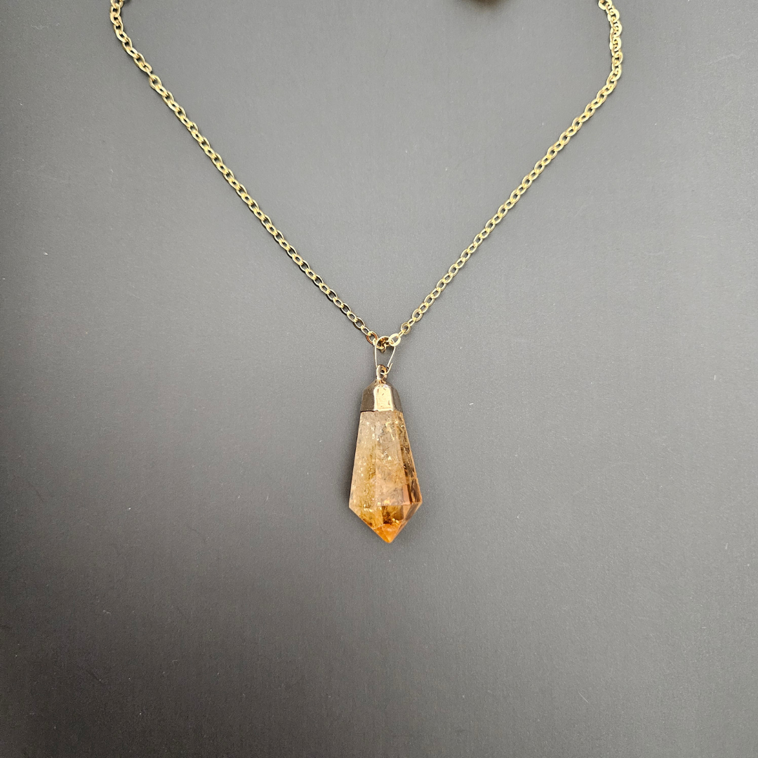 Citrine pendant crystal necklace raw point pendant
