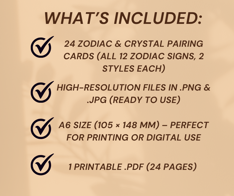 PRINTABLE Zodiac and crystal pairing cards A6