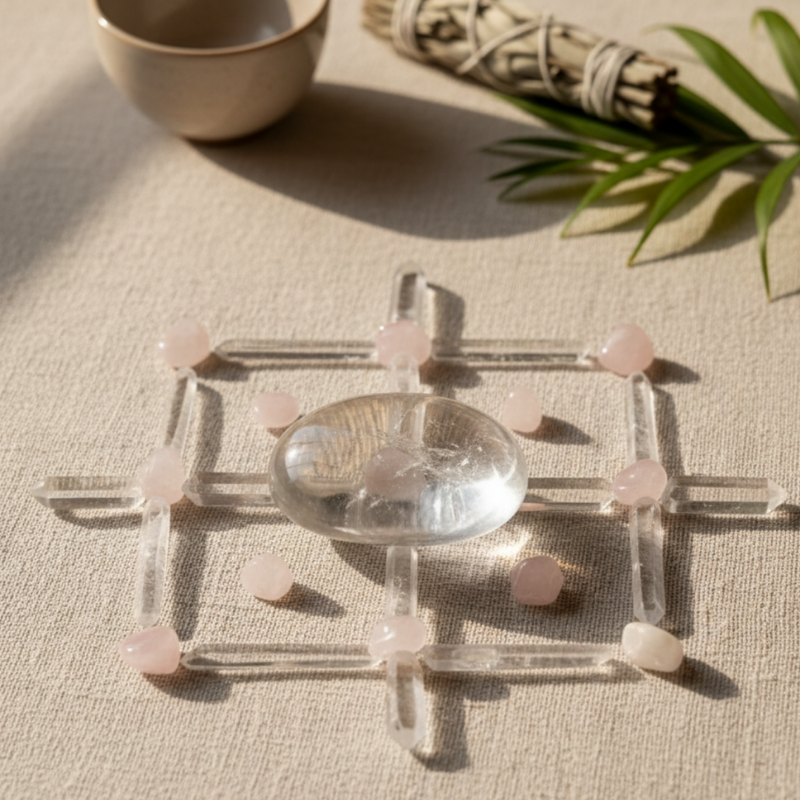 Clear quartz palmstone natural crystal worry stone