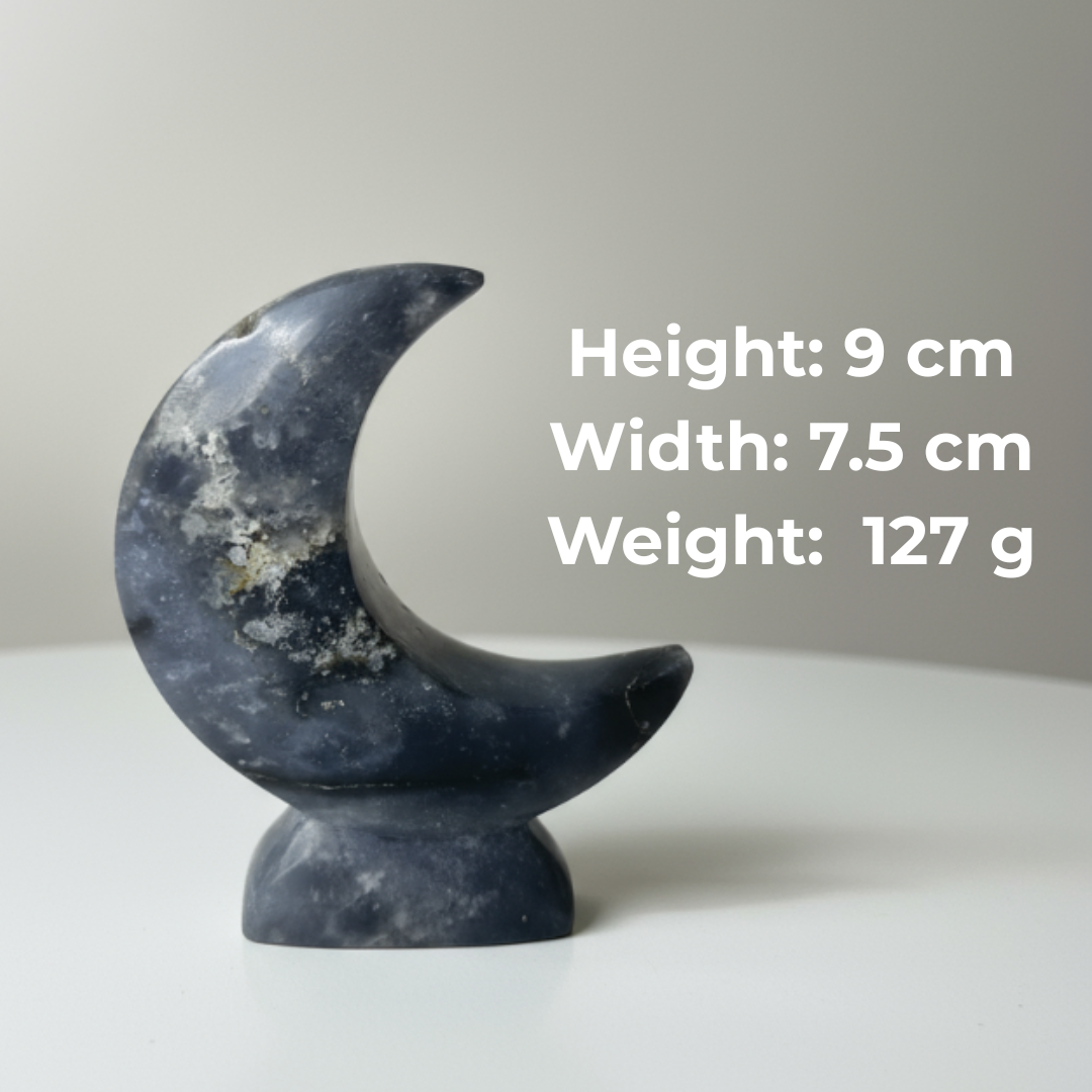 Blue Plume Agate Moon Crystal Display