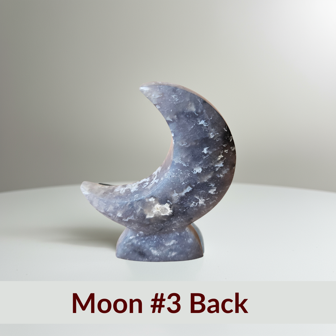 Blue Plume Agate Moon Crystal Display
