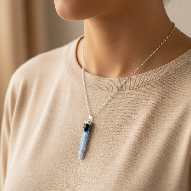 Kyanite and black tourmaline necklace crystal jewelry natural gemstone pendant
