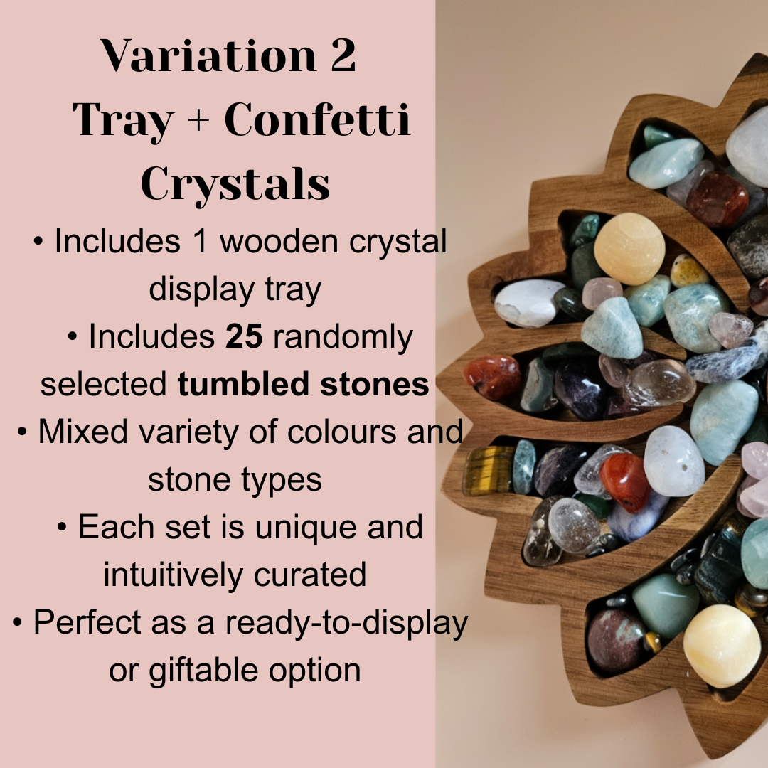 Wooden Crystal Display Tray Large Lotus Organizer for Tumbled Stones