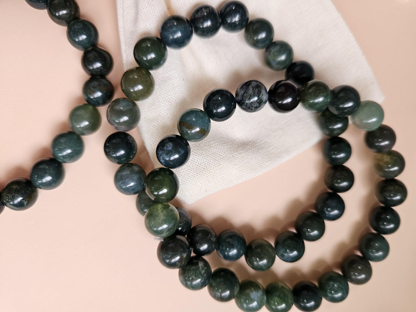 Moss Agate Bracelet Stretch Bead Bracelet