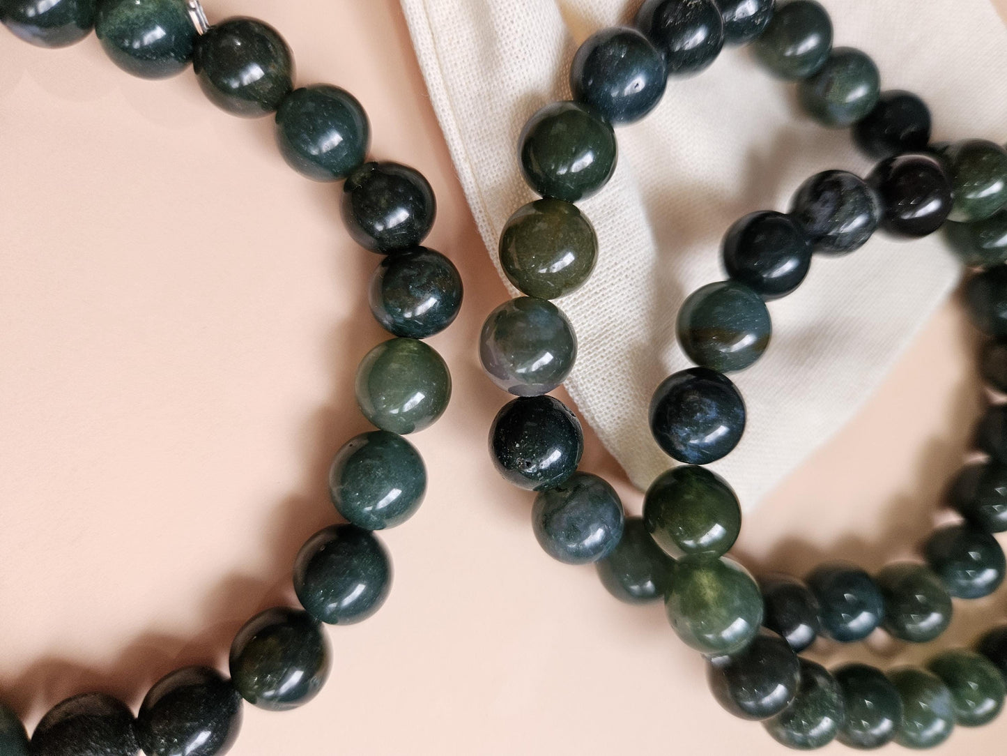 Moss Agate Bracelet Stretch Bead Bracelet