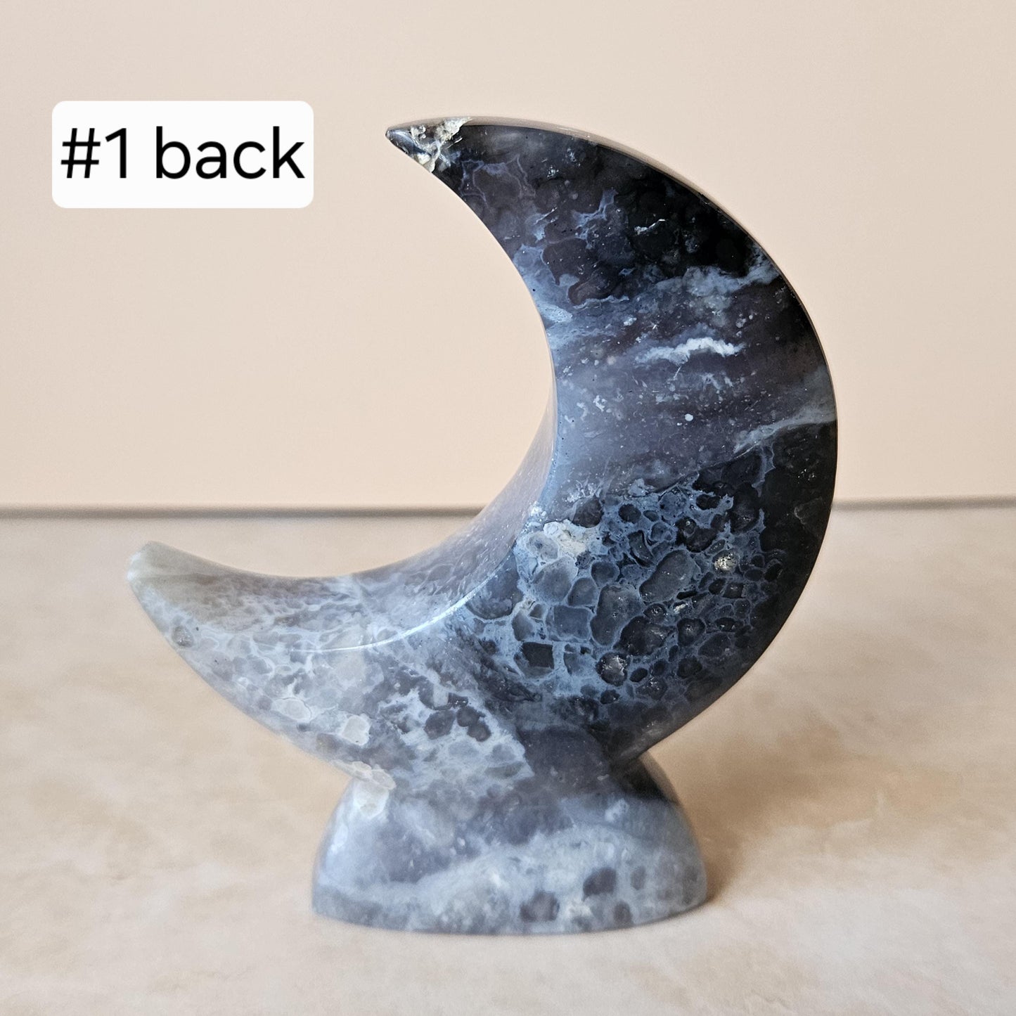 Blue Plume Agate Moon Crystal Display