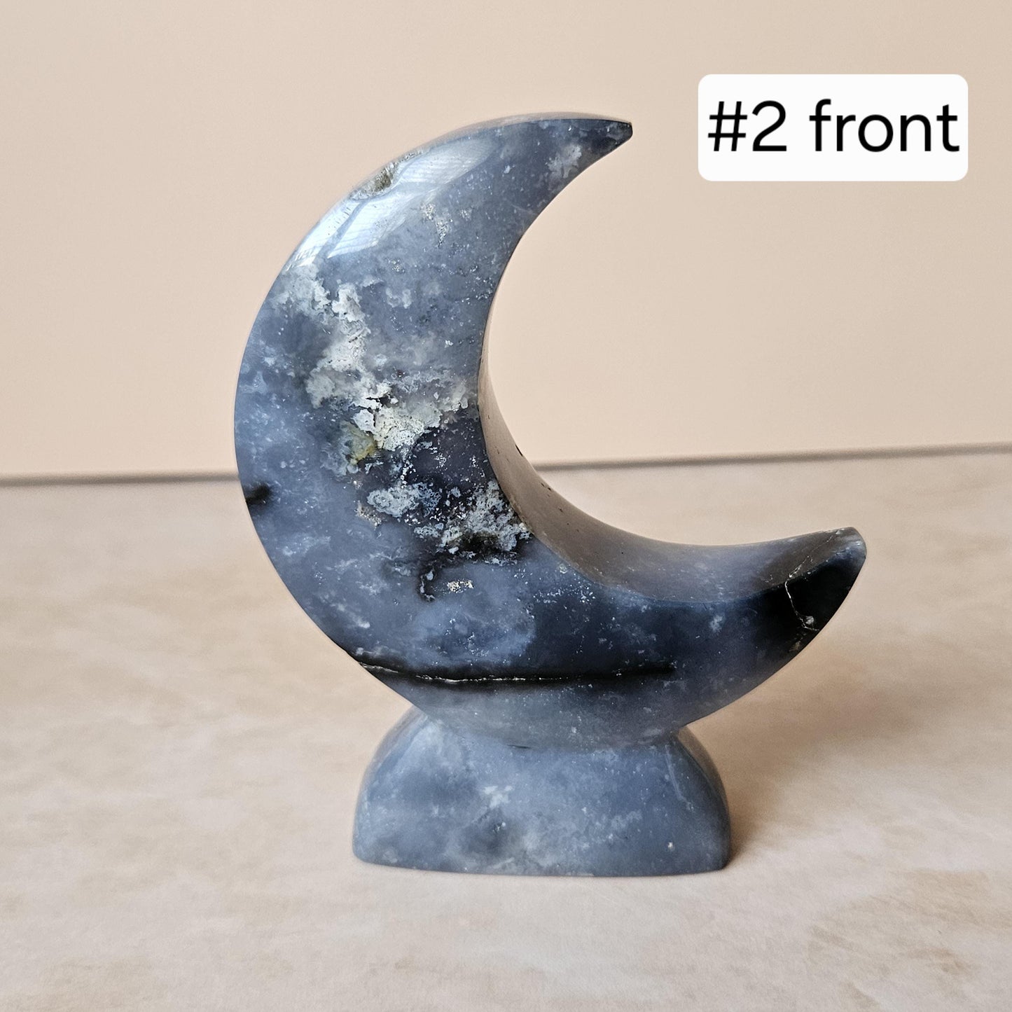 Blue Plume Agate Moon Crystal Display