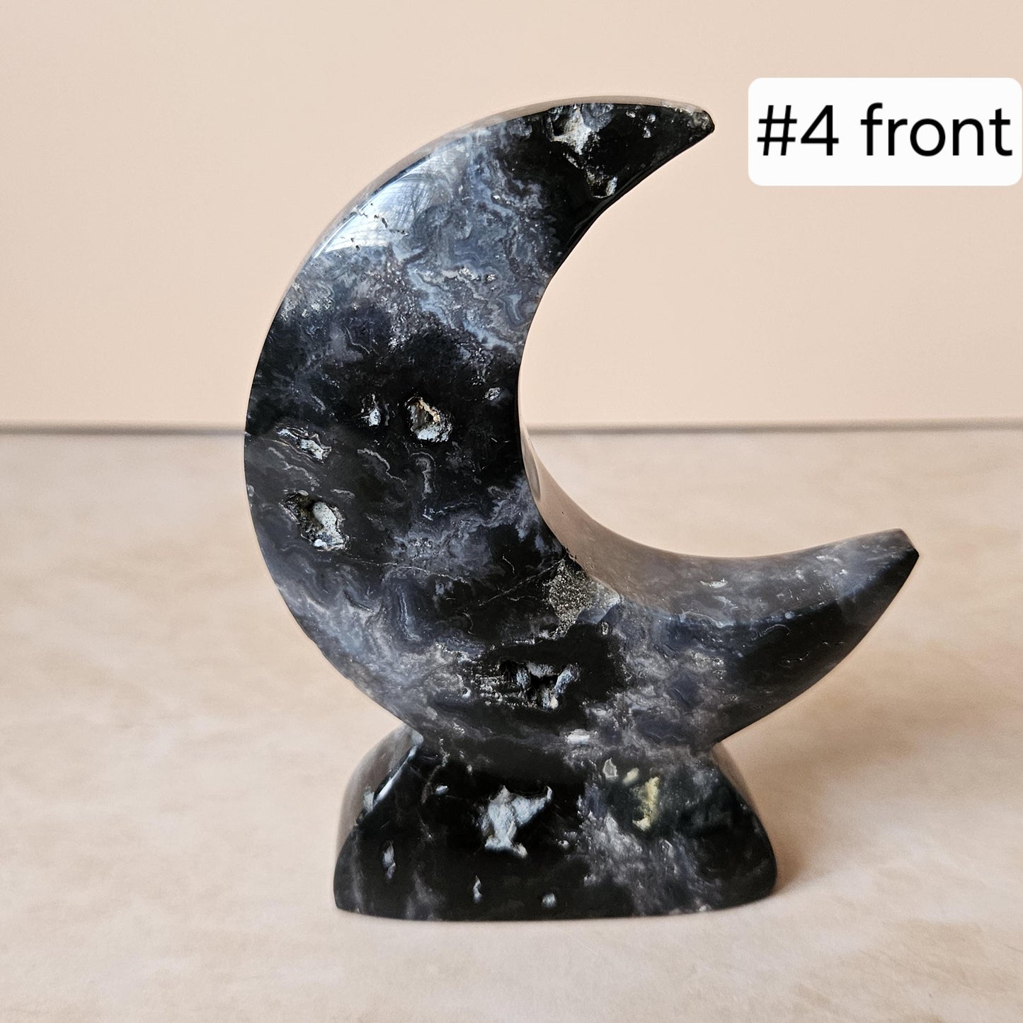 Blue Plume Agate Moon Crystal Display