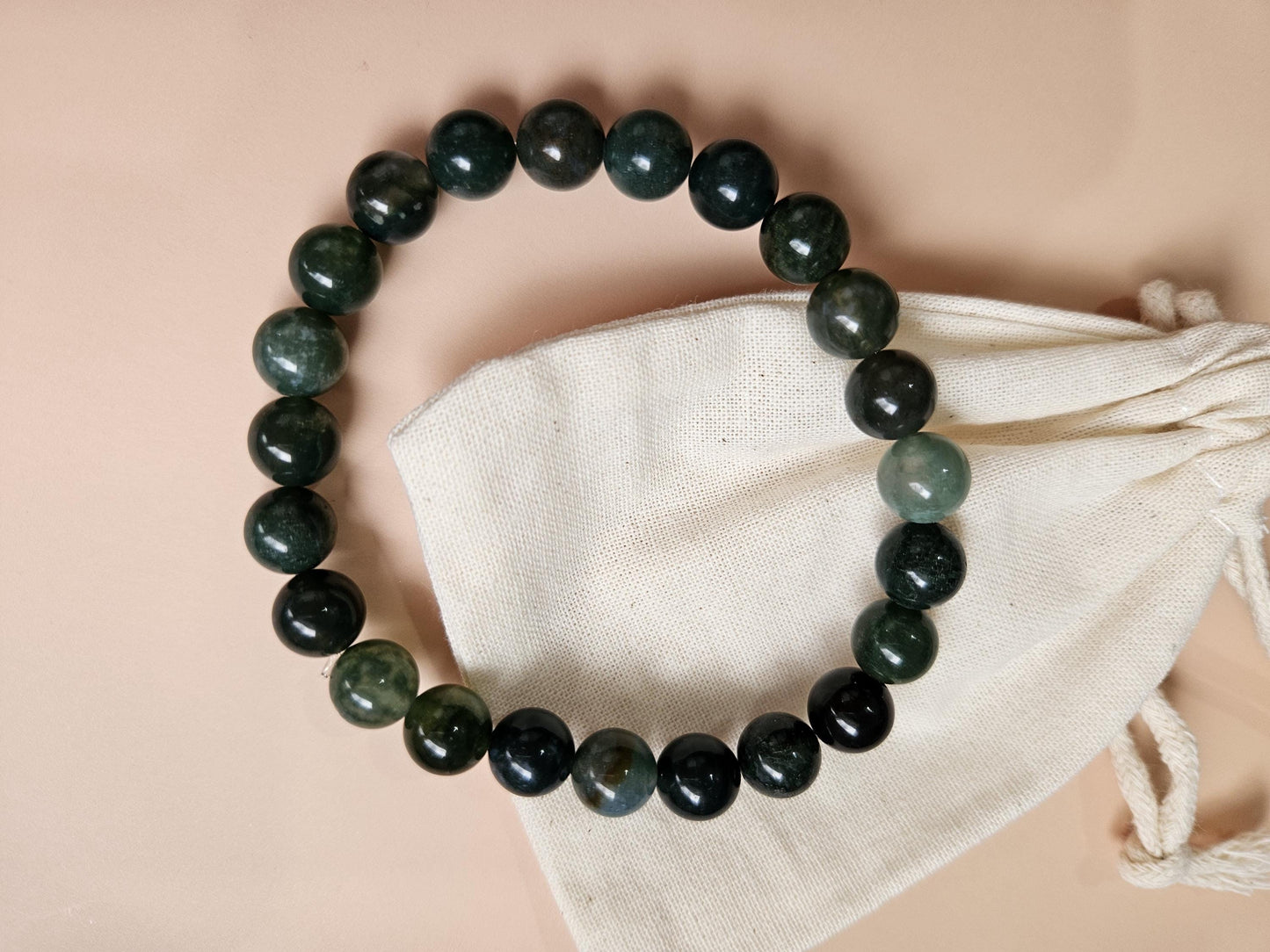 Moss Agate Bracelet Stretch Bead Bracelet