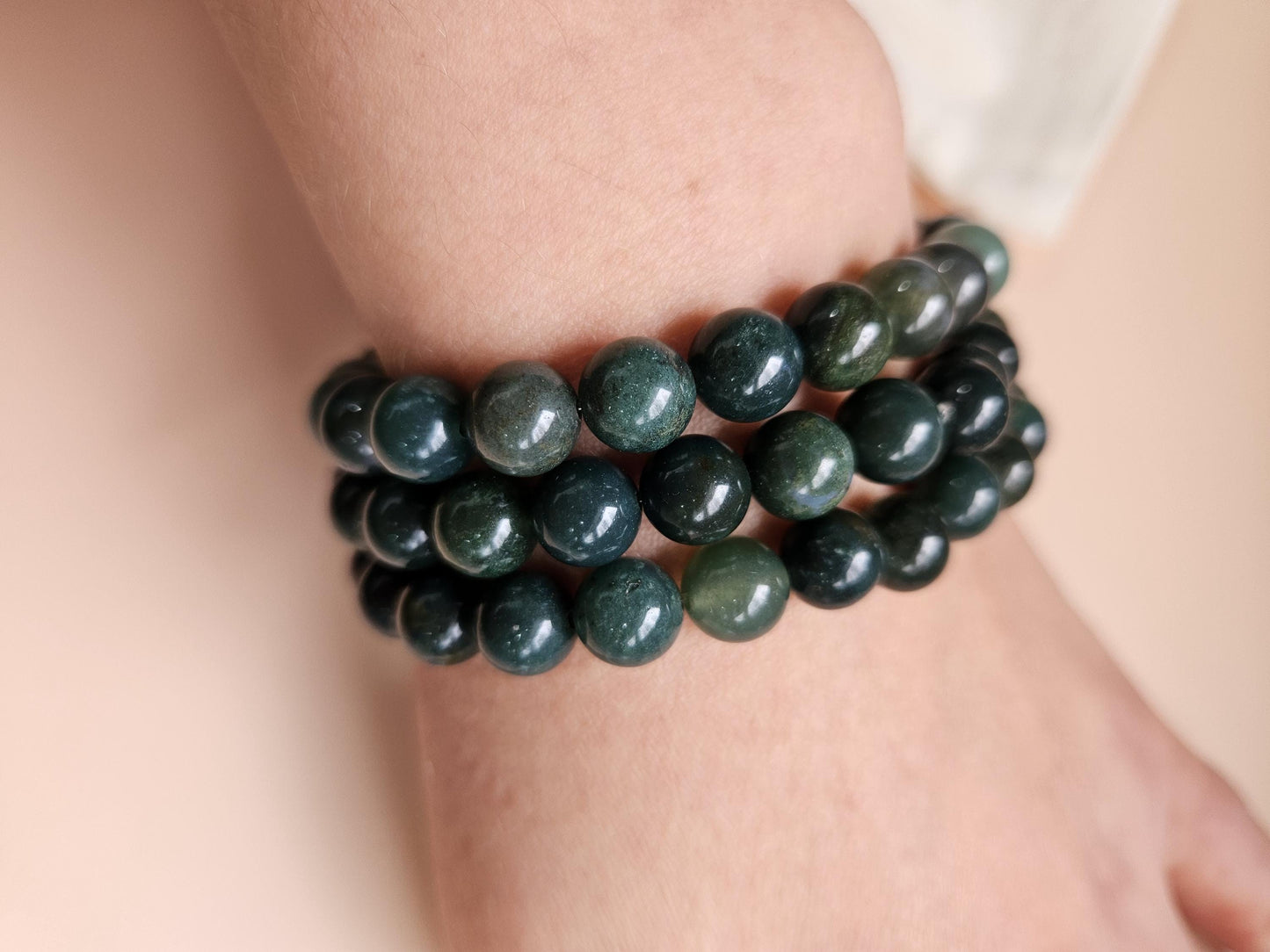 Moss Agate Bracelet Stretch Bead Bracelet