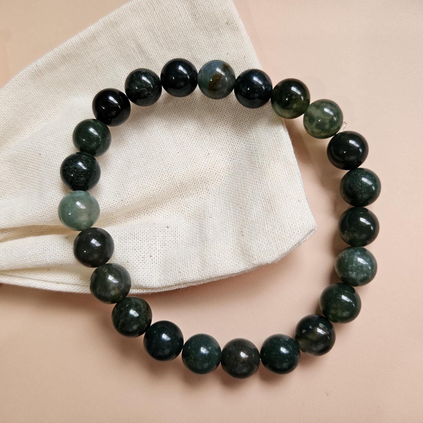 Moss Agate Bracelet Stretch Bead Bracelet