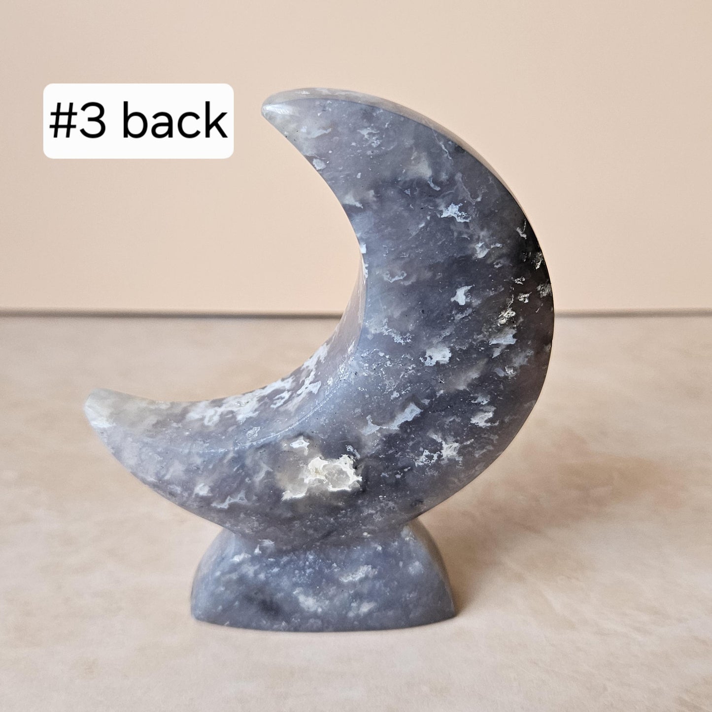 Blue Plume Agate Moon Crystal Display