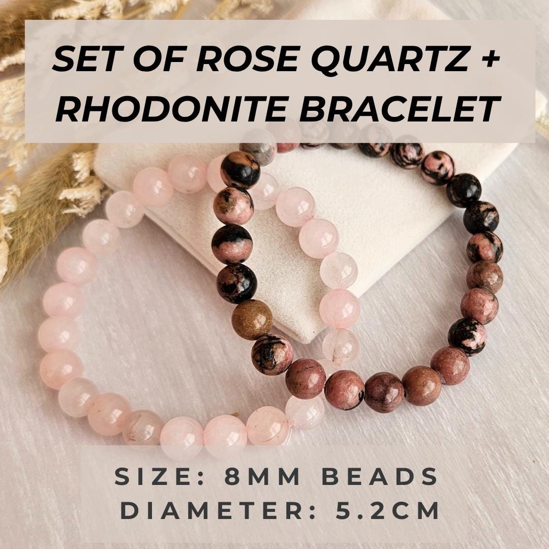 Rose quartz and rhodonite bracelet set of 2