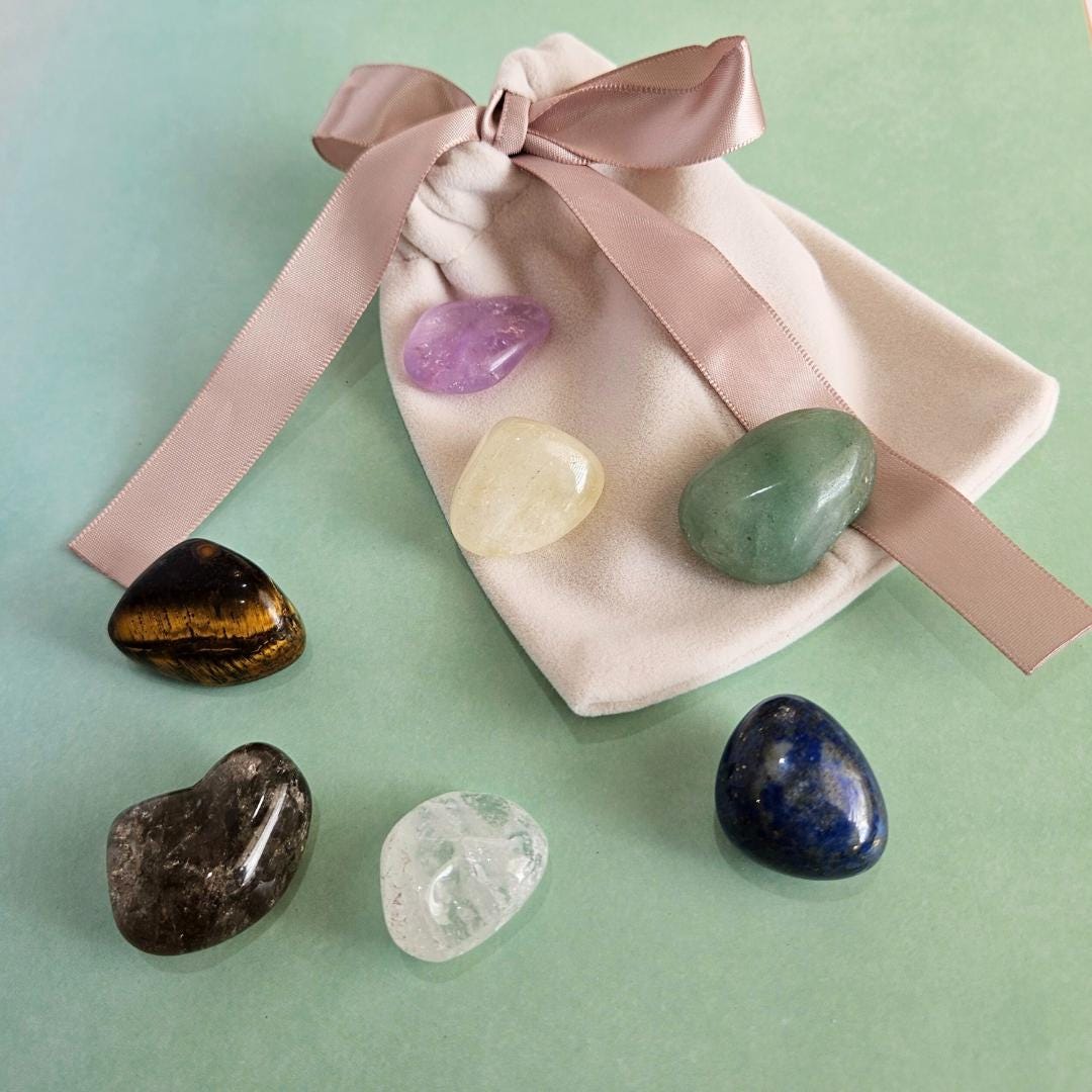 Chakra Crystal Set Selenite Charging Plate Tumbled Stones