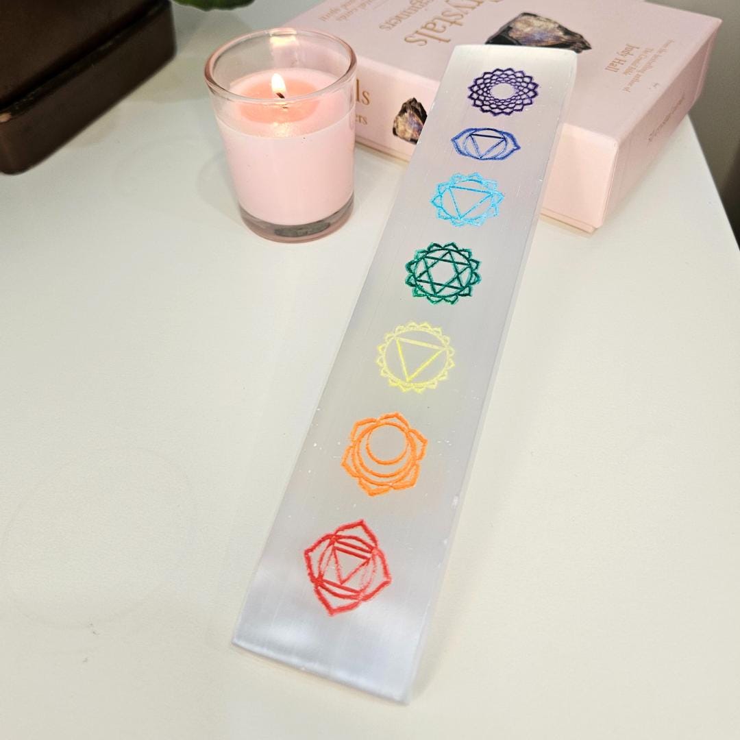 Chakra Crystal Set Selenite Charging Plate Tumbled Stones Healing Crys
