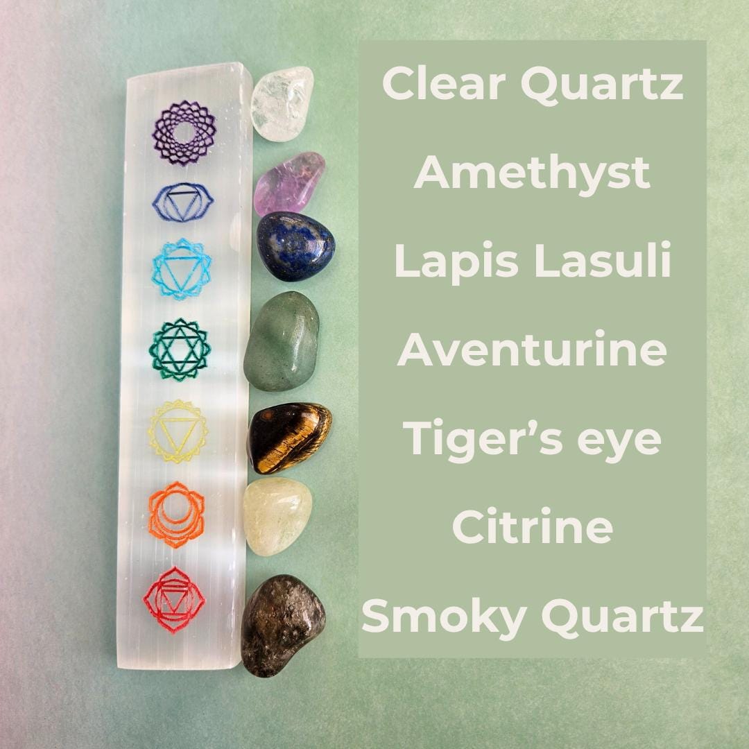 Chakra Crystal Set Selenite Charging Plate Tumbled Stones