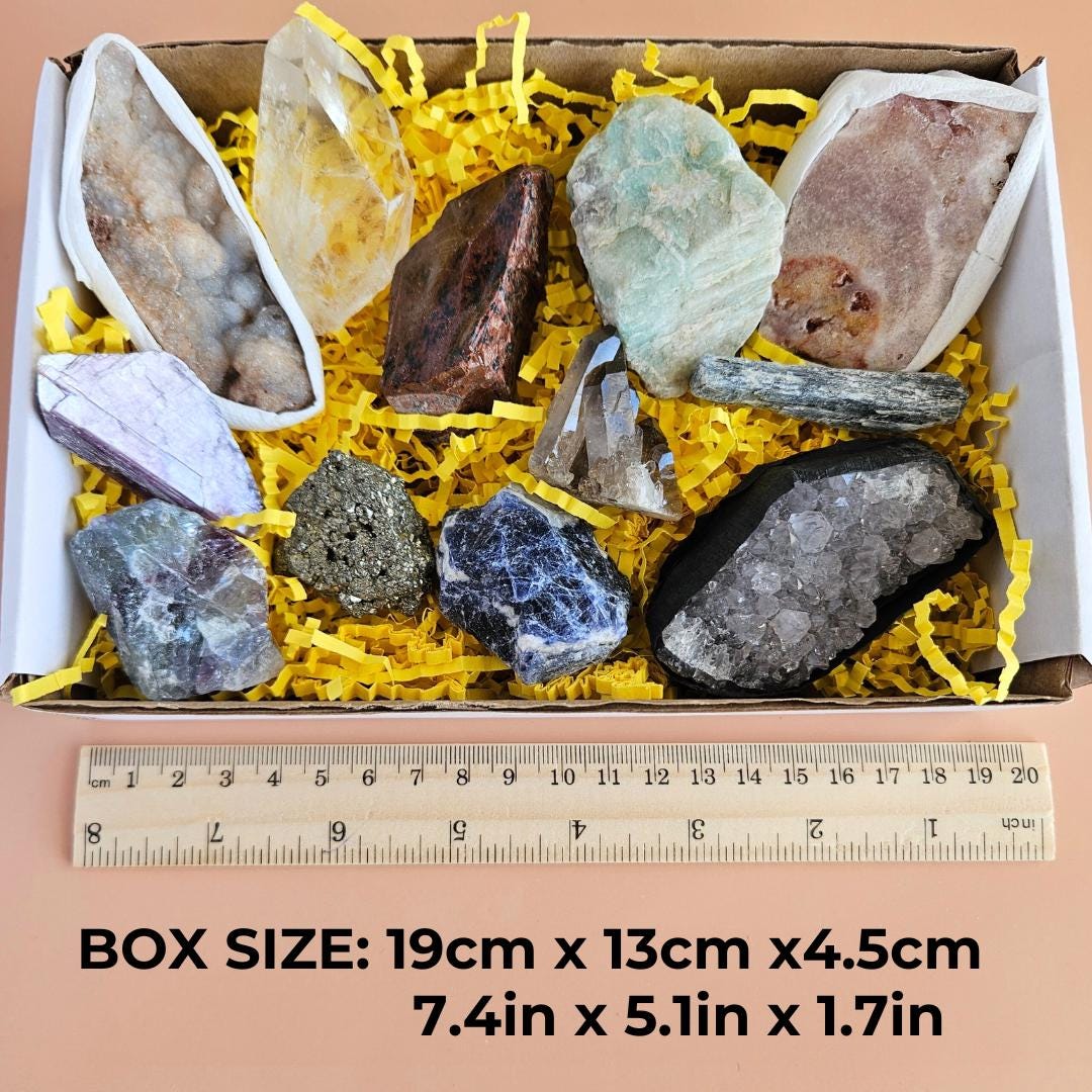Bulk raw crystal collection box gemstone set
